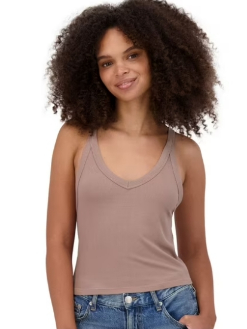 XL Women's Cropped Tank Top Light Grey Ribbed Sleeveless Stretch Cami - A03